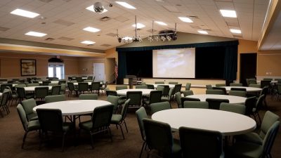 inside Summerglen Ballroom with round tables and chairs